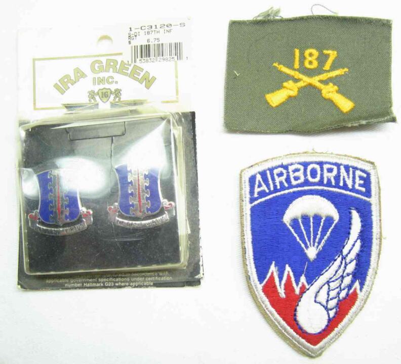 187th RCT KOREA shoulder patch and officers color sew on cross rifles for the collar.