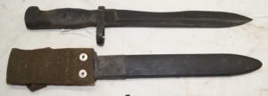 M1969 CETME bolo bayonet with scabbard and integral frog.