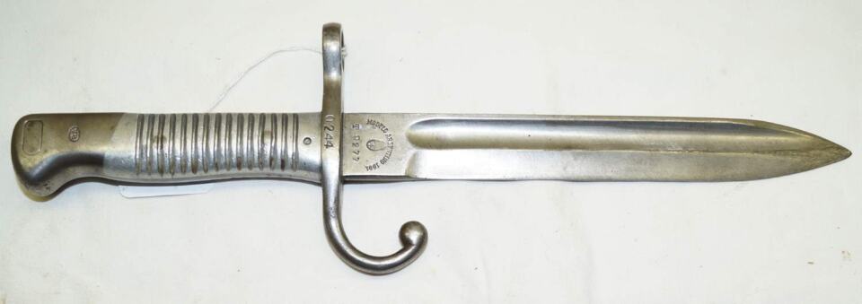 Argentine M1891 bayonet with scabbard with blade SHORTENED to 233mm.