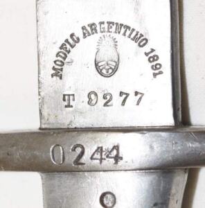 Argentine M1891 bayonet with scabbard with blade SHORTENED to 233mm.