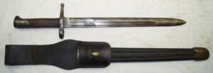 Sciabola Baionetta Modello 1870-87-91-15 with brass bound leather scabbard and brown colonial frog.