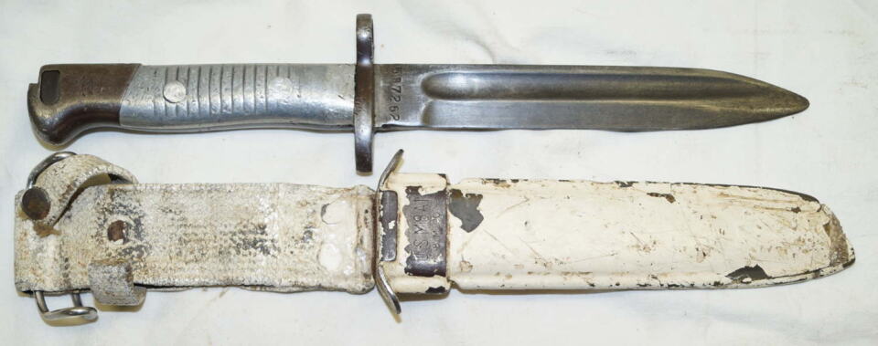 Argentine M1891 bayonet with scabbard converted to M1 carbine.