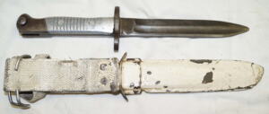 Argentine M1891 bayonet with scabbard converted to M1 carbine.