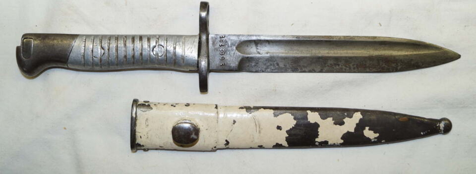 Argentine M1891 bayonet with scabbard converted to M1 carbine.