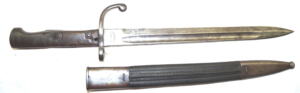 M1908 bayonet with steel mounted leather scabbard.