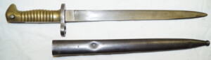 Small Brass hilted bayonet with scabbard for .22 training rifle.