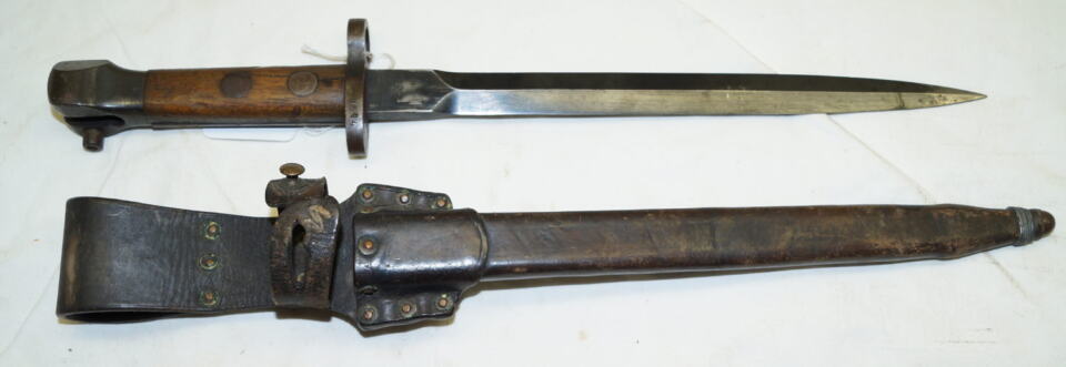 M1895 No.1 NM Carbine bayonet with scabbard and integral frog.