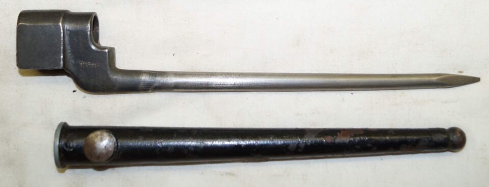 No 4 MkII spike bayonet with scabbard.