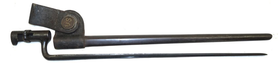 M1873 Triform socket bayonet with scabbard and leather frog.