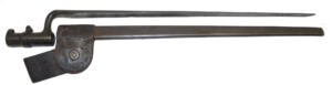 M1873 Triform socket bayonet with scabbard and leather frog.