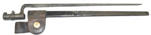 M1873 Triform socket bayonet with scabbard and leather frog.
