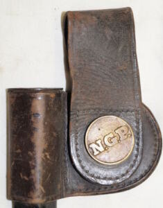 M1873 Triform socket bayonet with scabbard and leather frog.