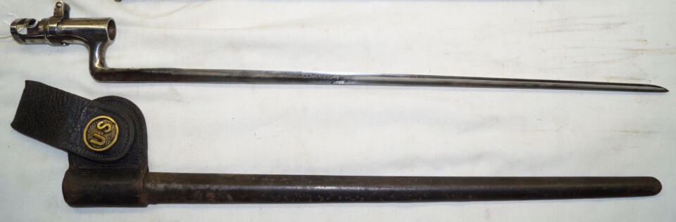 M1873 Winchester triform socket bayonet with scabbard and frog.
