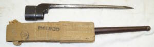 No 4 MkII spike bayonet with scabbard and frog.