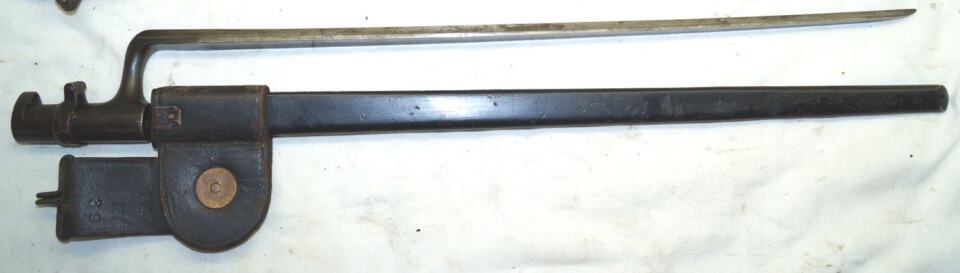 M1873 Triform socket bayonet with scabbard and frog.