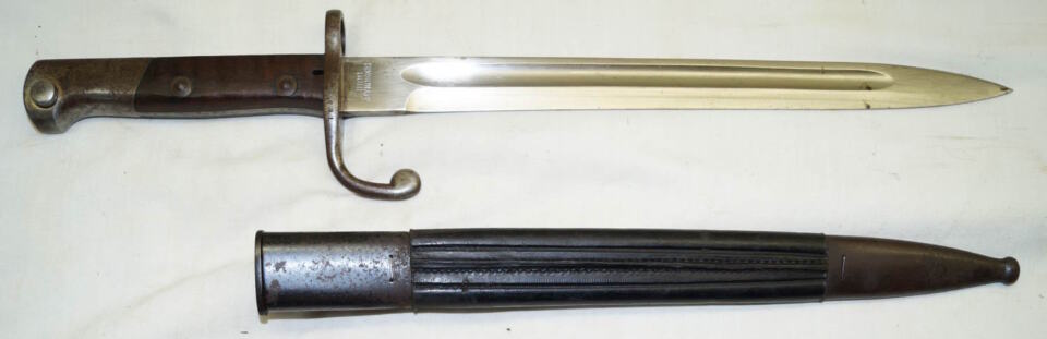 M1908 bayonet with steel bound leather scabbard SIMSON & CO SUHL Unsharpened.