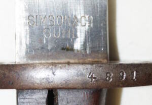 M1908 bayonet with steel bound leather scabbard SIMSON & CO SUHL Unsharpened.