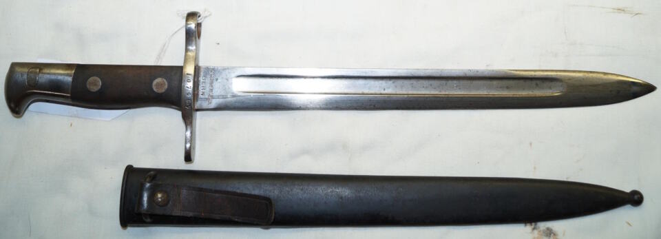 M1889 bayonet with scabbard MASCHINENFABRIK BERN Original open fuller with no later modifications.