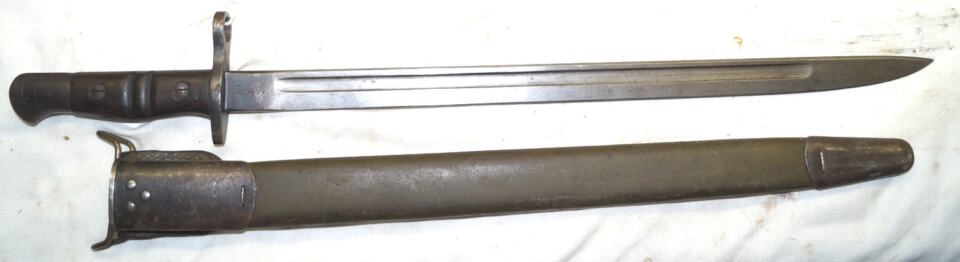 WWII M1917 bayonet with leather tab scabbard.