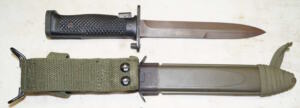 Haitian contract M5A1 bayonet with scabbard and leg tie.