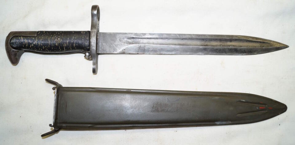M1905 bayonet shortened to M1 with steel scabbard.