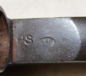 Moschetto folding triform spike bayonet complete with mount with catch mechanism but no sight leaf.