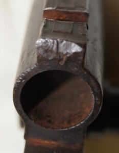 Moschetto folding triform spike bayonet complete with mount with catch mechanism but no sight leaf.