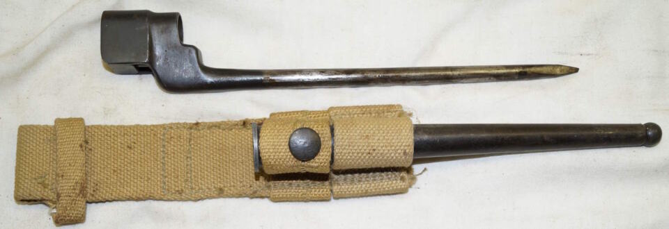 No 4 MkII spike bayonet with scabbard.