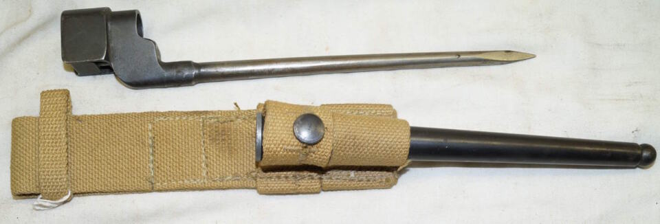 No 4 MkII spike bayonet with scabbard.