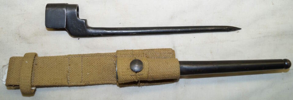 No 4 MkII spike bayonet with scabbard.
