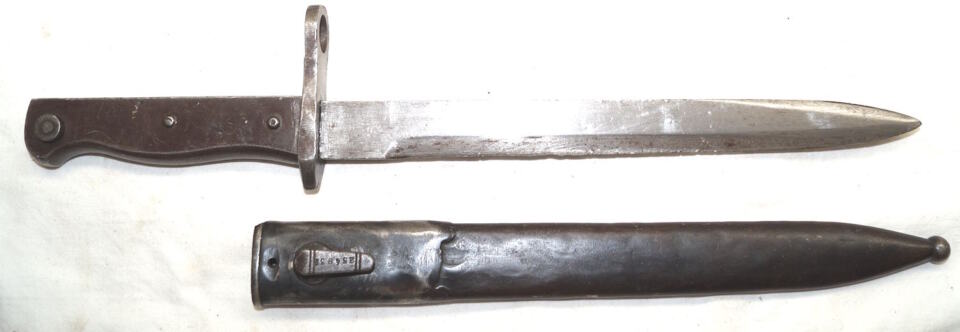 Turkish Specific solid machined hilt ersatz bayonet with scabbard.