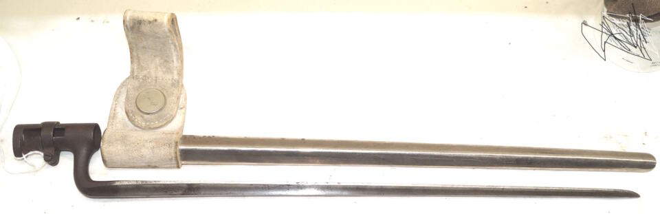 M1871 Rolling Block triform socket bayonet with chromed scabbard and white buff frog NY Militia