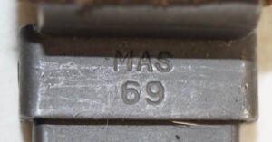 Mle.1958 bayonet with scabbard and green leather integral frog.