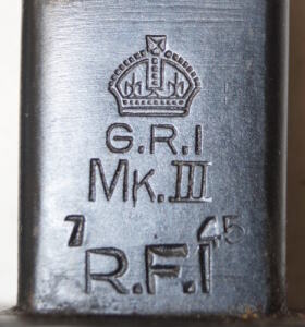 MkIII* bayonet with scabbard.RFI 7/45 Unlike most of these the ricasso mark is actually purposely Mk.III instead of Mk.II but the * was never added.