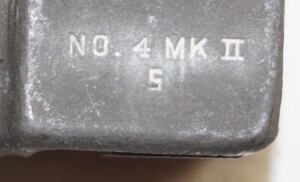 No.4 MkII spike bayonet with plastic scabbard and green 1945 frog.