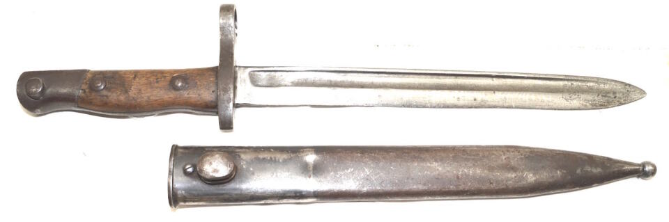 M1935 bayonet with scabbard converted from a captured Japanese T30 bayonet.