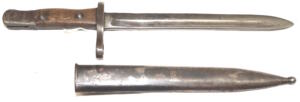 M1935 bayonet with scabbard converted from a captured Japanese T30 bayonet.