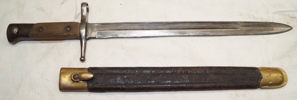 M1891 Carcano bayonet with brass bound leather scabbard