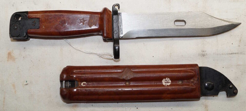 6X4 AKM Type II bayonet with scabbard TULA STAR MARKED Purported to have come from Afghanistan but I have no provenance.