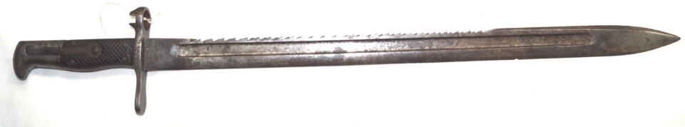 M1878 Vetterli sawback bayonet SJG NEUHAUSEN Grips cracked but remain tight.