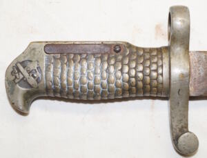M1870 Navy Rifle brass hilted bayonet AMES MFG CO CHICOPEE MASS USN CGS 1876 Hilt was plated with something like silver or pewter.