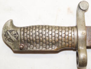 M1870 Navy Rifle brass hilted bayonet AMES MFG CO CHICOPEE MASS USN CGS 1876 Hilt was plated with something like silver or pewter.
