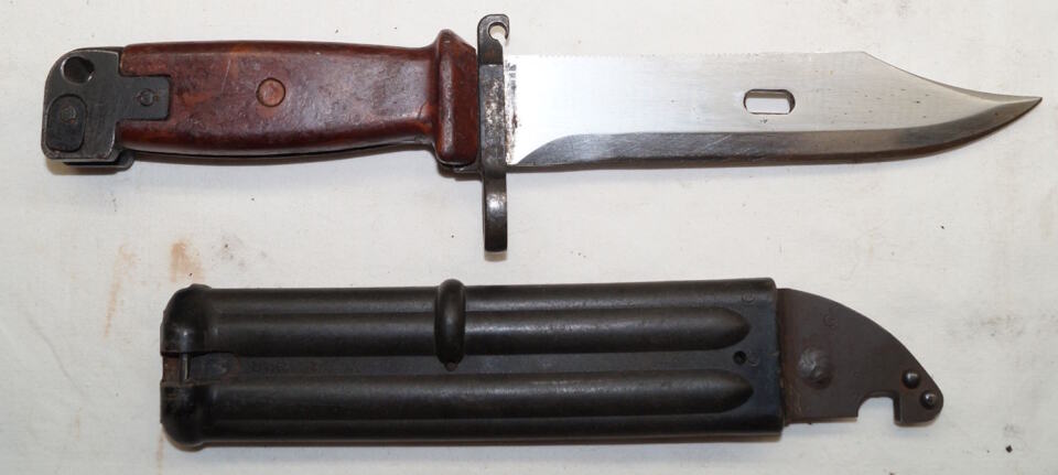 AKM sawback wirecutter bayonet with scabbard.