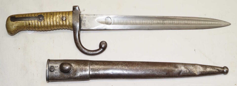 M1879 Rolling Block bayonet converted to M1891 Engineer Carbine with matching scabbard.